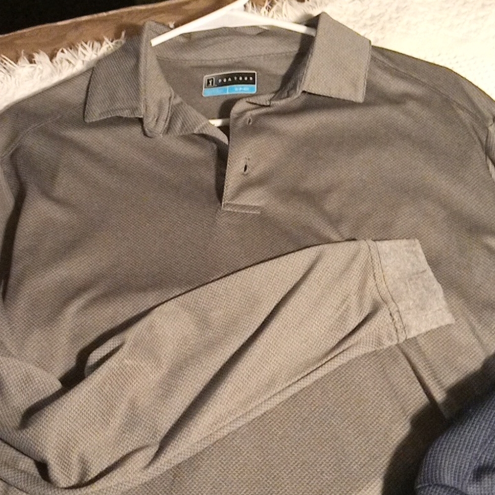 2 NWT PGA  navy blue and grey long-s leeve golf shirts mens smalls - Picture 5 of 6